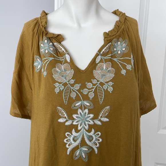 J Jill Mustard Yellow Embroidered Knit Top - Picture 3 of 7